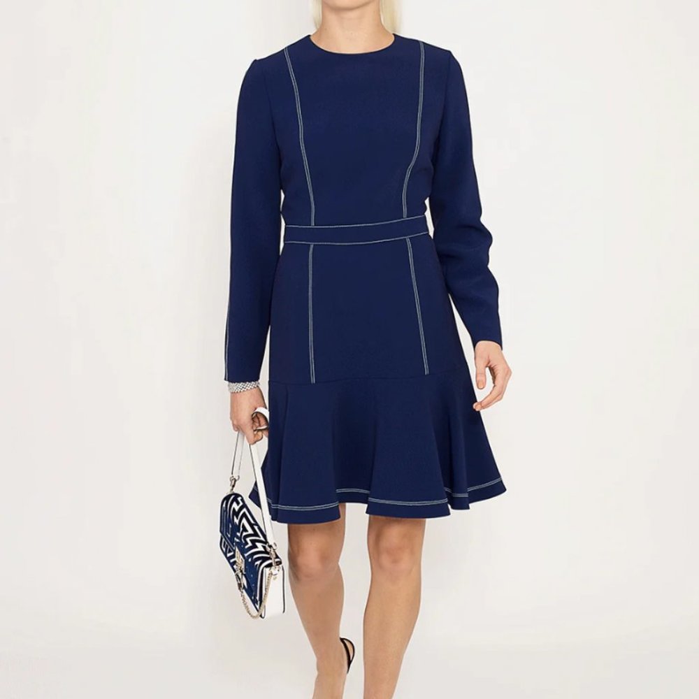 NWT Carolina Herrera Contrast Stich in Navy Crepe